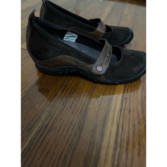 Merrill Plaza Bandeau Brown Leather + Suede Mary Jane Shoes Size 8 - Picture 2 of 8
